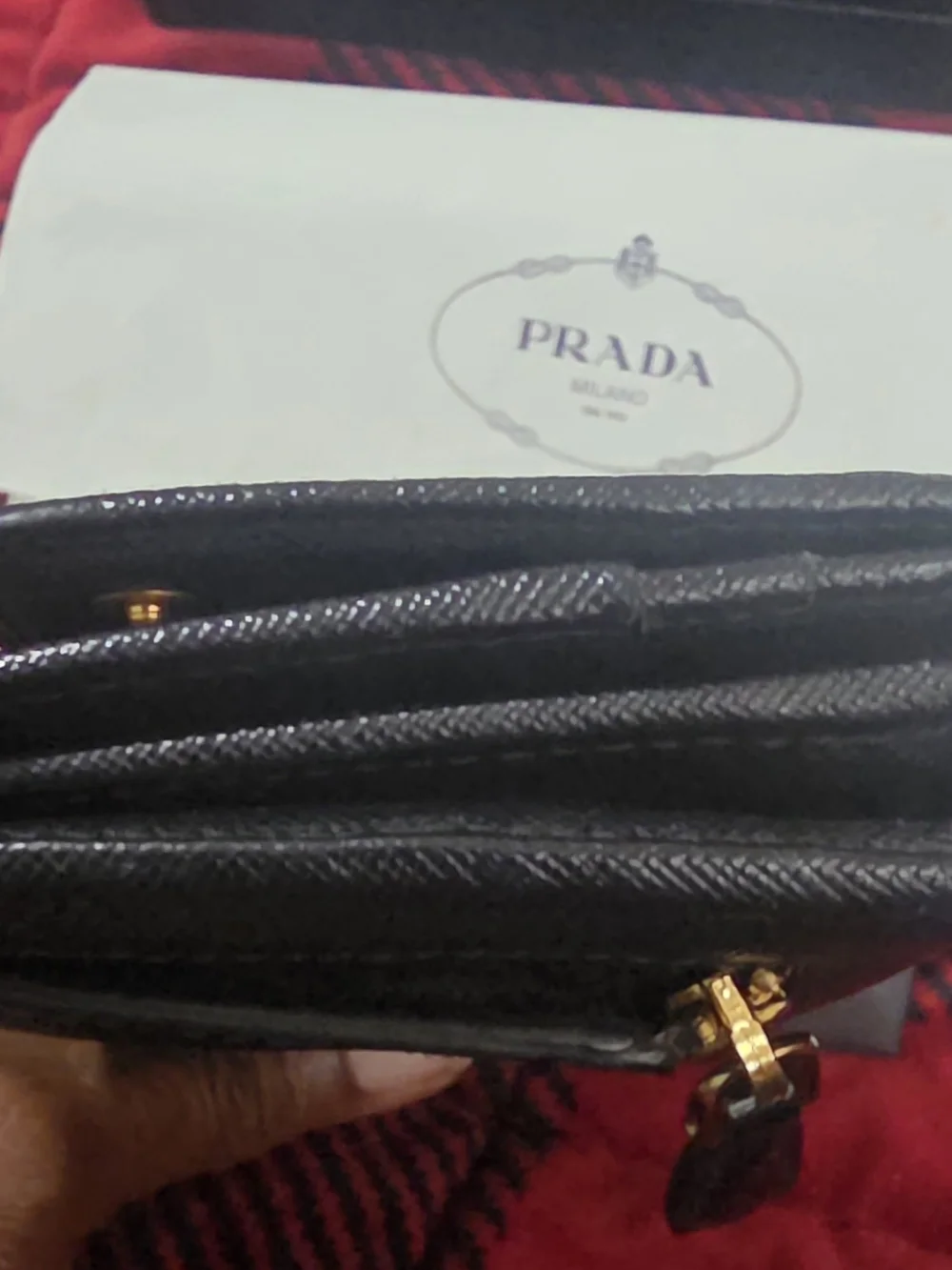 Prada Black Saffiano Leather Wallet with Card Holder and Chain